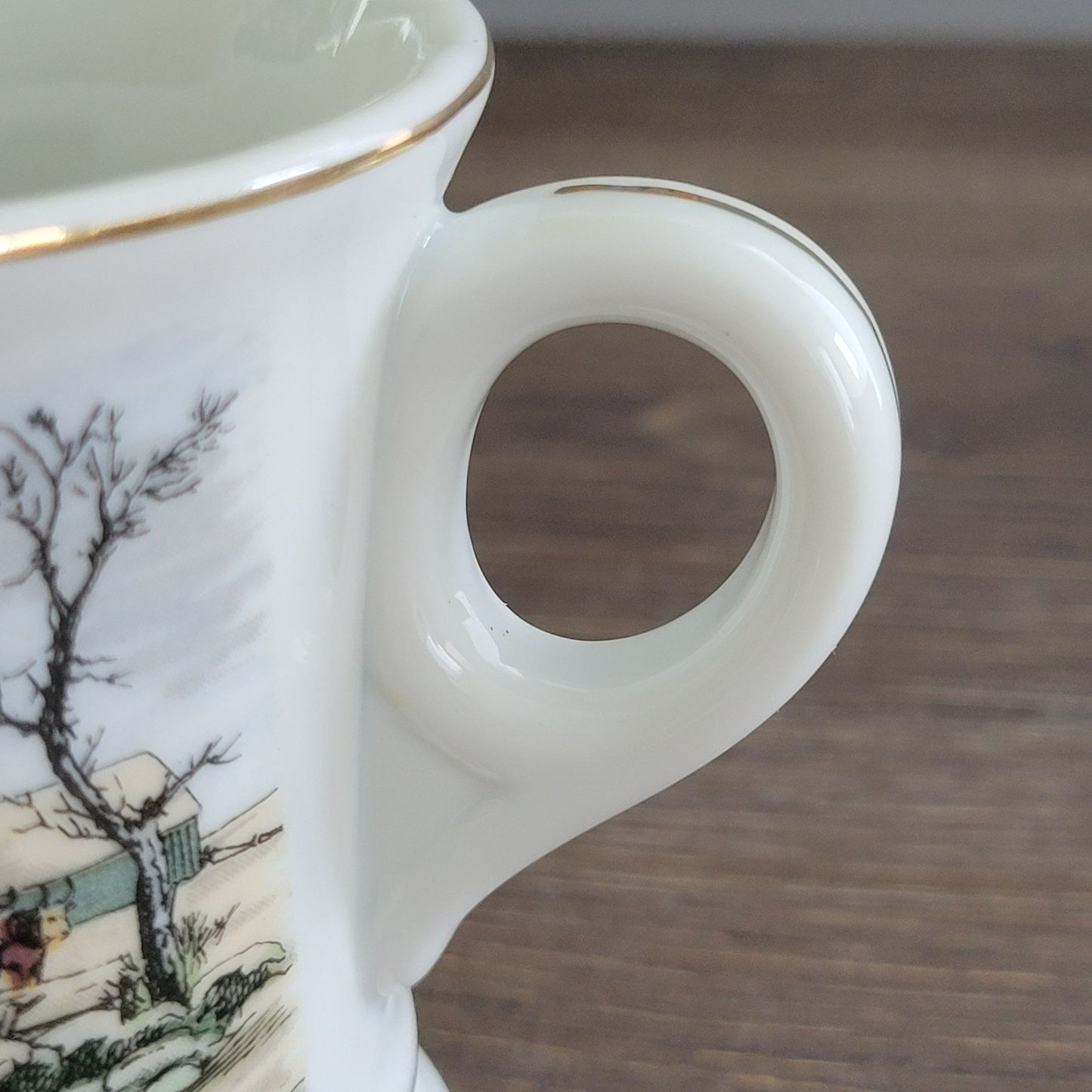 Vintage Ironstone Mustache Mug "Winter in the Country"