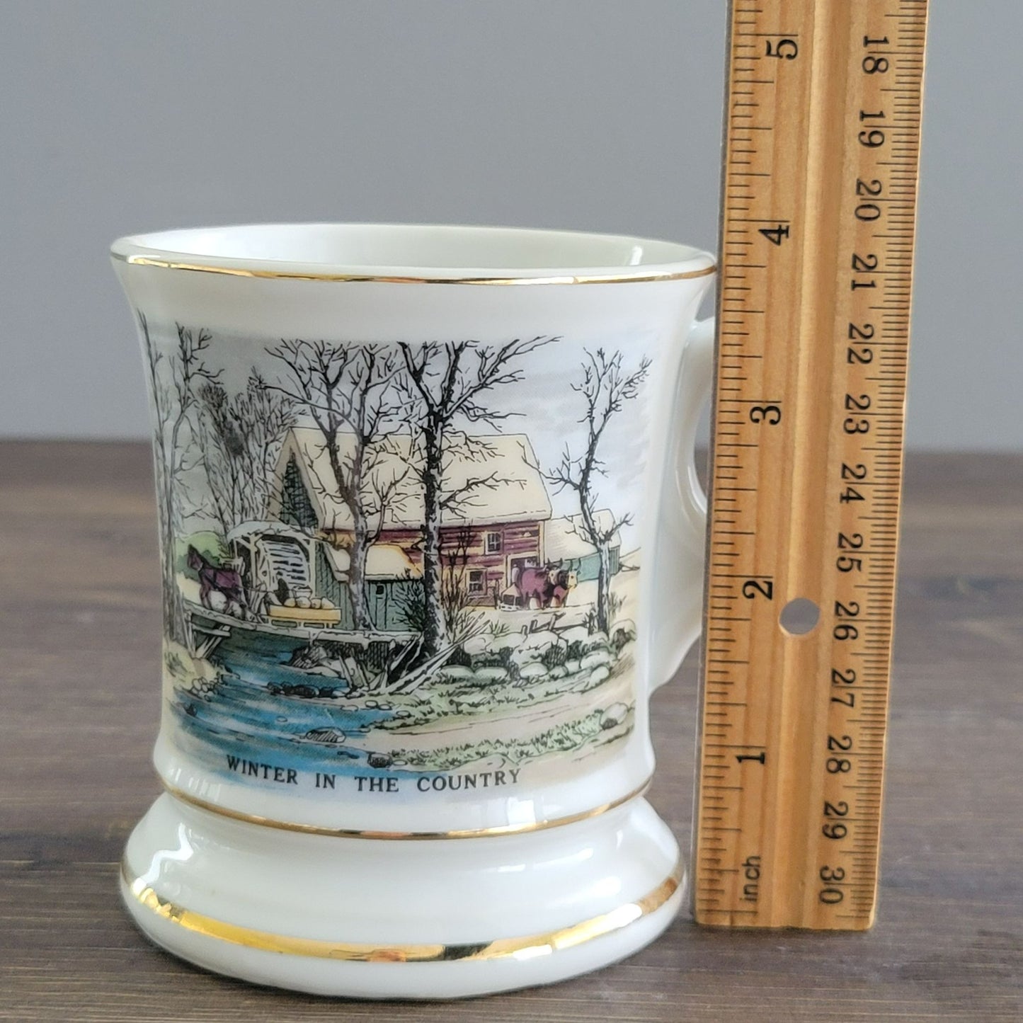 Vintage Ironstone Mustache Mug "Winter in the Country"