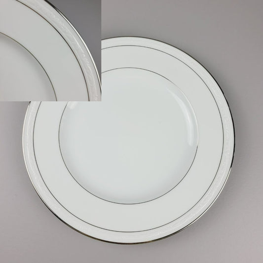 Noritake Stoneleigh Dinner Plate, Embossed Scroll Band & Platinum Rings