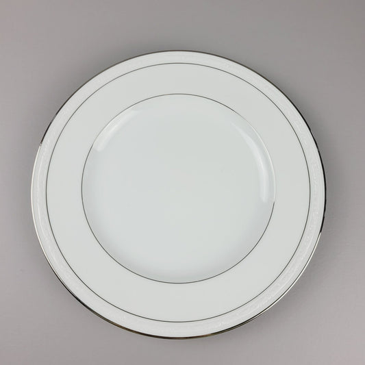 Noritake Stoneleigh Dinner Plate, Embossed Scroll Band & Platinum Rings