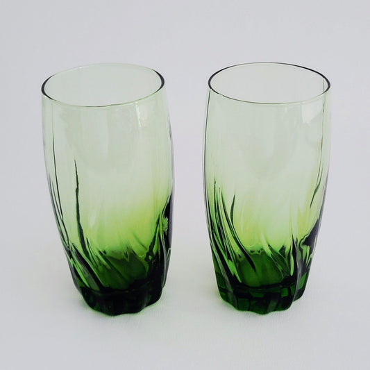 Anchor Hocking Central Park Ivy Green Tumbler Glass Set, of 2, USA Made