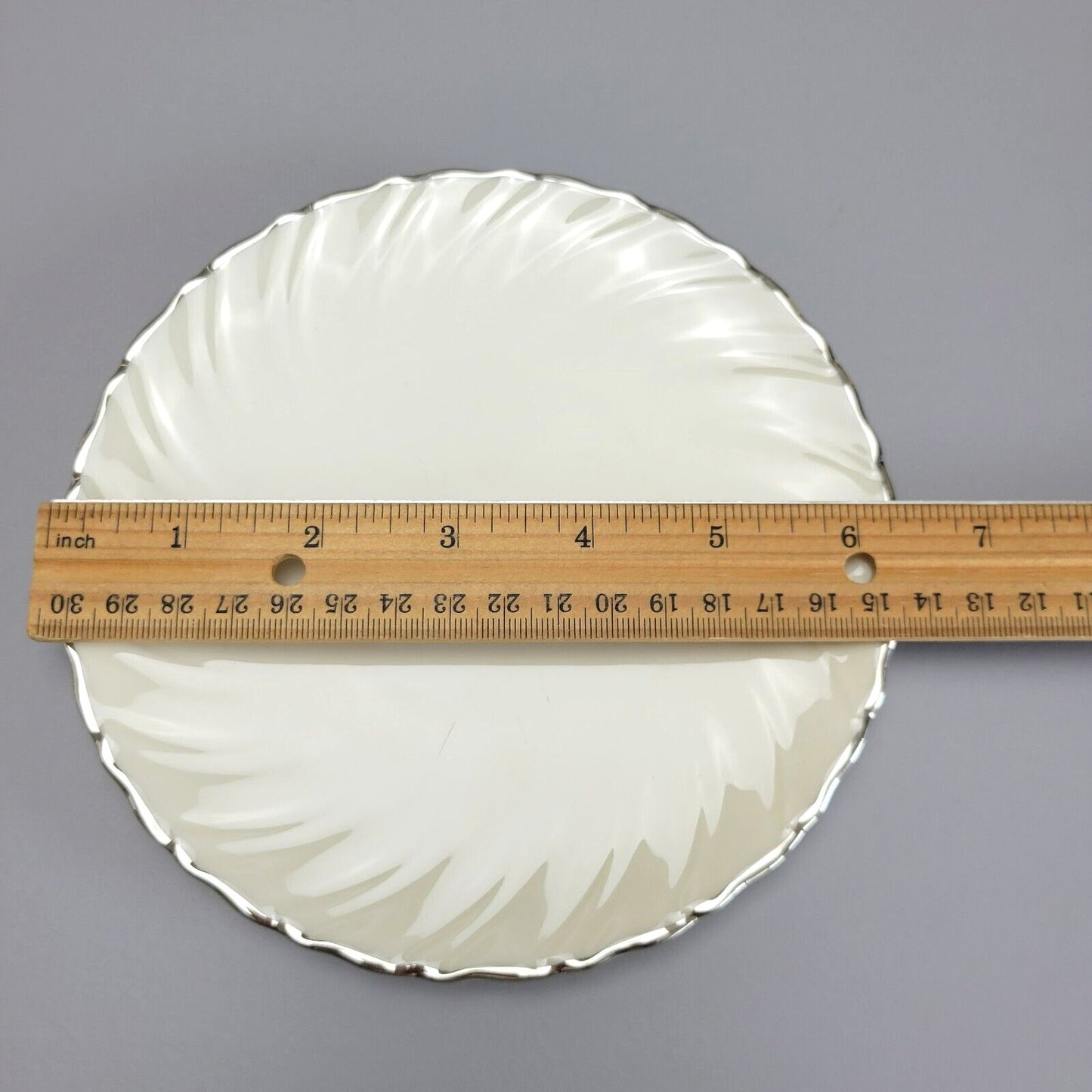 Lenox Weatherly Bread Plate, Swirled Edge. Platinum Trim, c.1959-86 USA