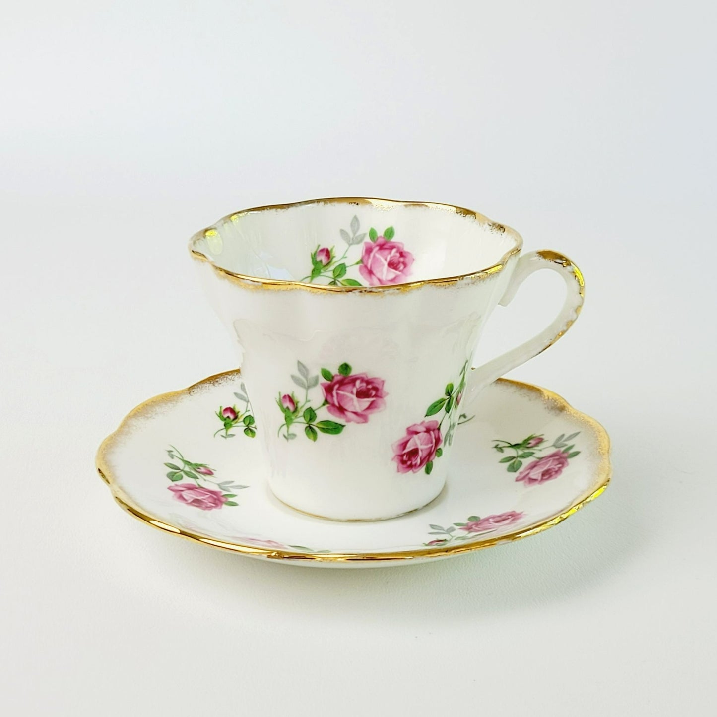 Stratford Pink Rose Tea Cup & Saucer, Fine Bone China Made In England, Lyric Shaped