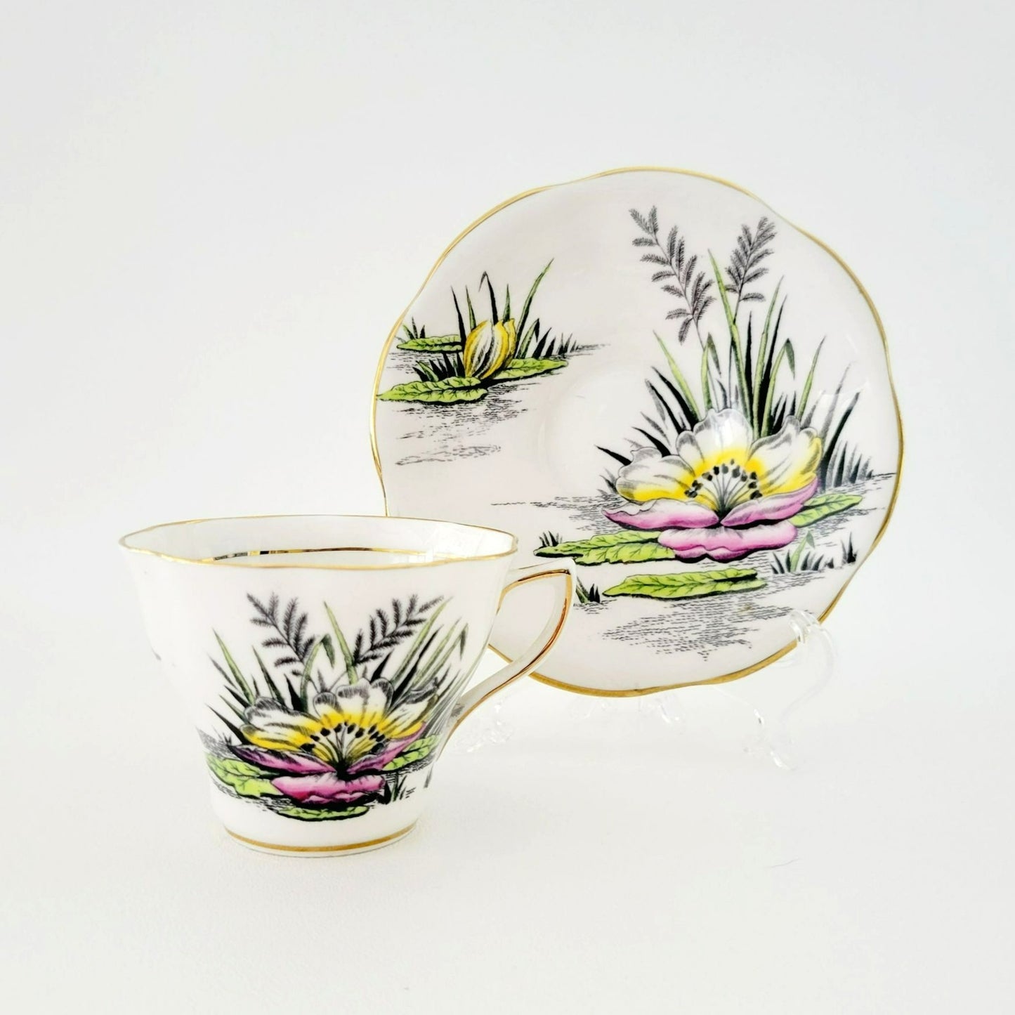 Rosina Water Lily Teacup & Saucer July Flower of the Month, Made in England
