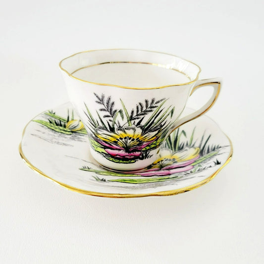 Rosina Water Lily Teacup & Saucer July Flower of the Month, Made in England