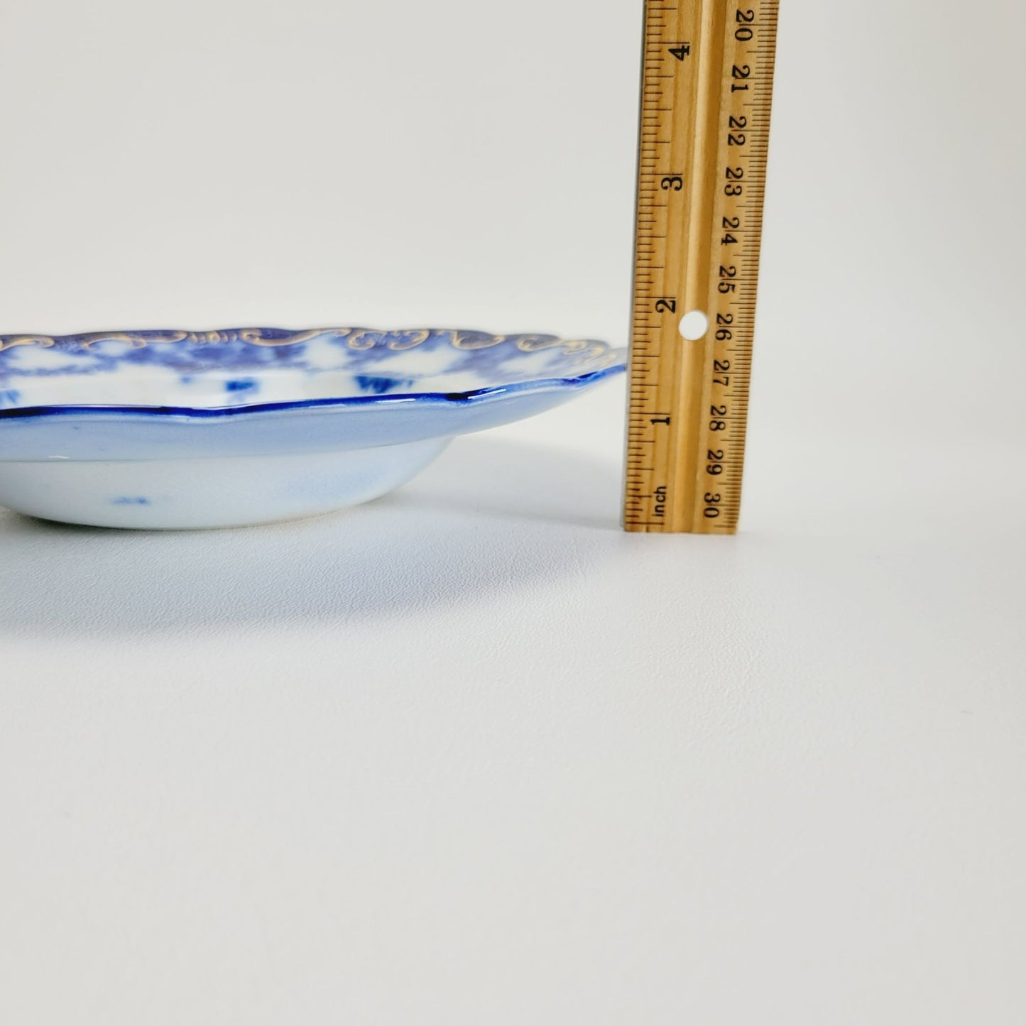 Antique Ridgway Ebor Flow Blue Soup Bowl, Gilded Gold Accents, c.1981-1920 England