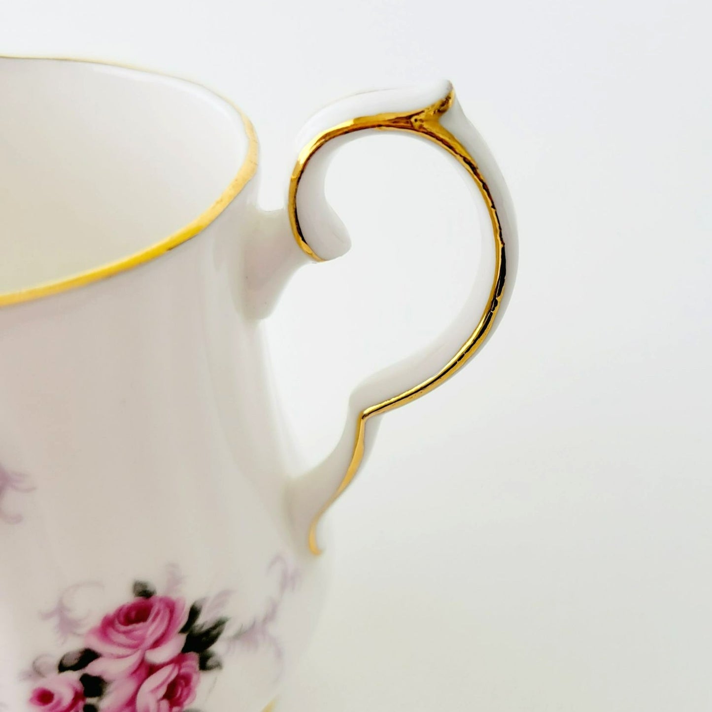 Princess House Windsor Rose Creamer & Sugar Bowl, Pink Roses, Gold Trim, Ribbed Design, England