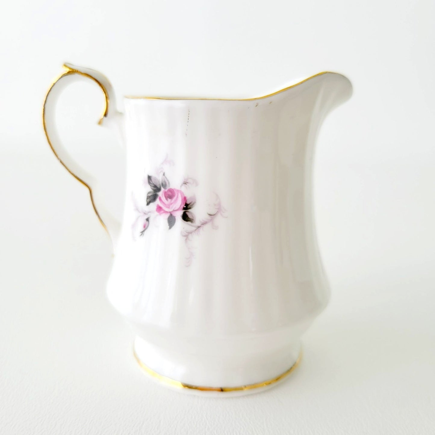 Princess House Windsor Rose Creamer & Sugar Bowl, Pink Roses, Gold Trim, Ribbed Design, England
