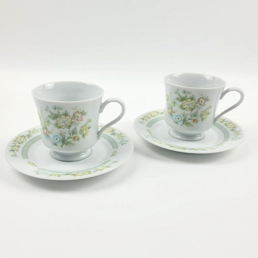Vintage Shabby Chic Teacup & Saucer, 2 Sets, Pastel Floral, Made in Japan by Fashion Royale, Ashley Pattern