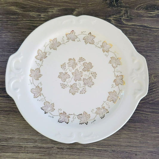 Edward Knowles Gold Leaf & Grape 10" Cake Serving Plate, USA Made