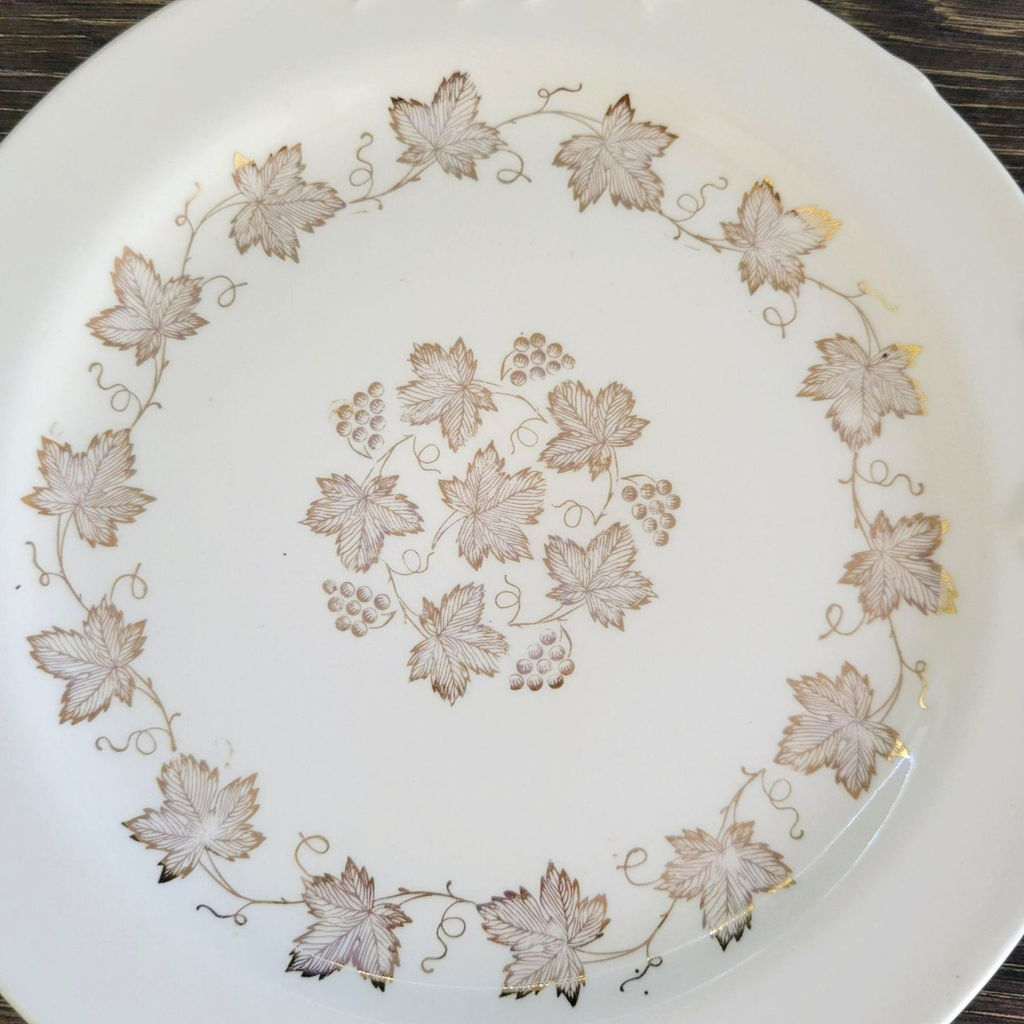 Edward Knowles Gold Leaf & Grape 10" Cake Serving Plate, USA Made