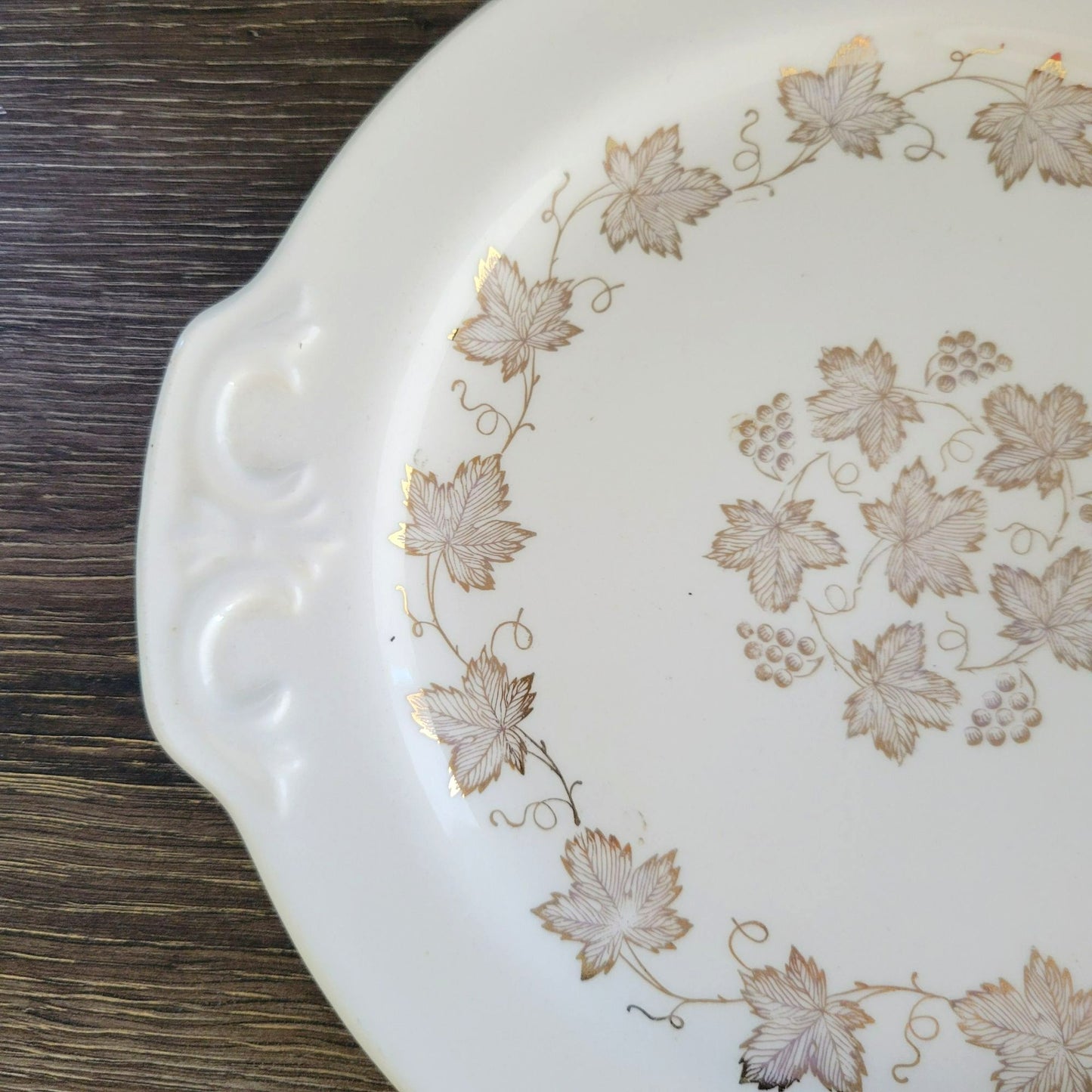 Edward Knowles Gold Leaf & Grape 10" Cake Serving Plate, USA Made