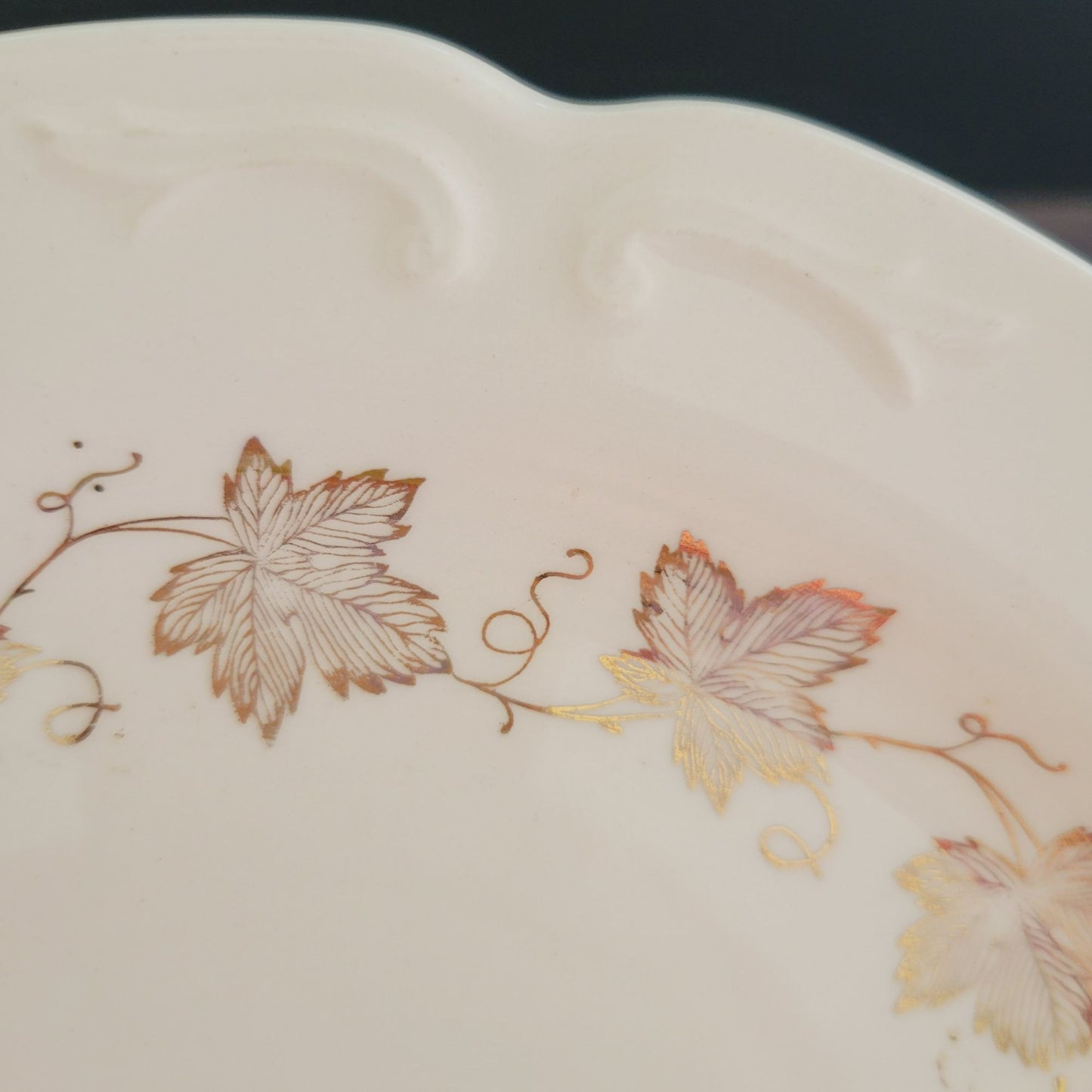 Edward Knowles Gold Leaf & Grape 10" Cake Serving Plate, USA Made