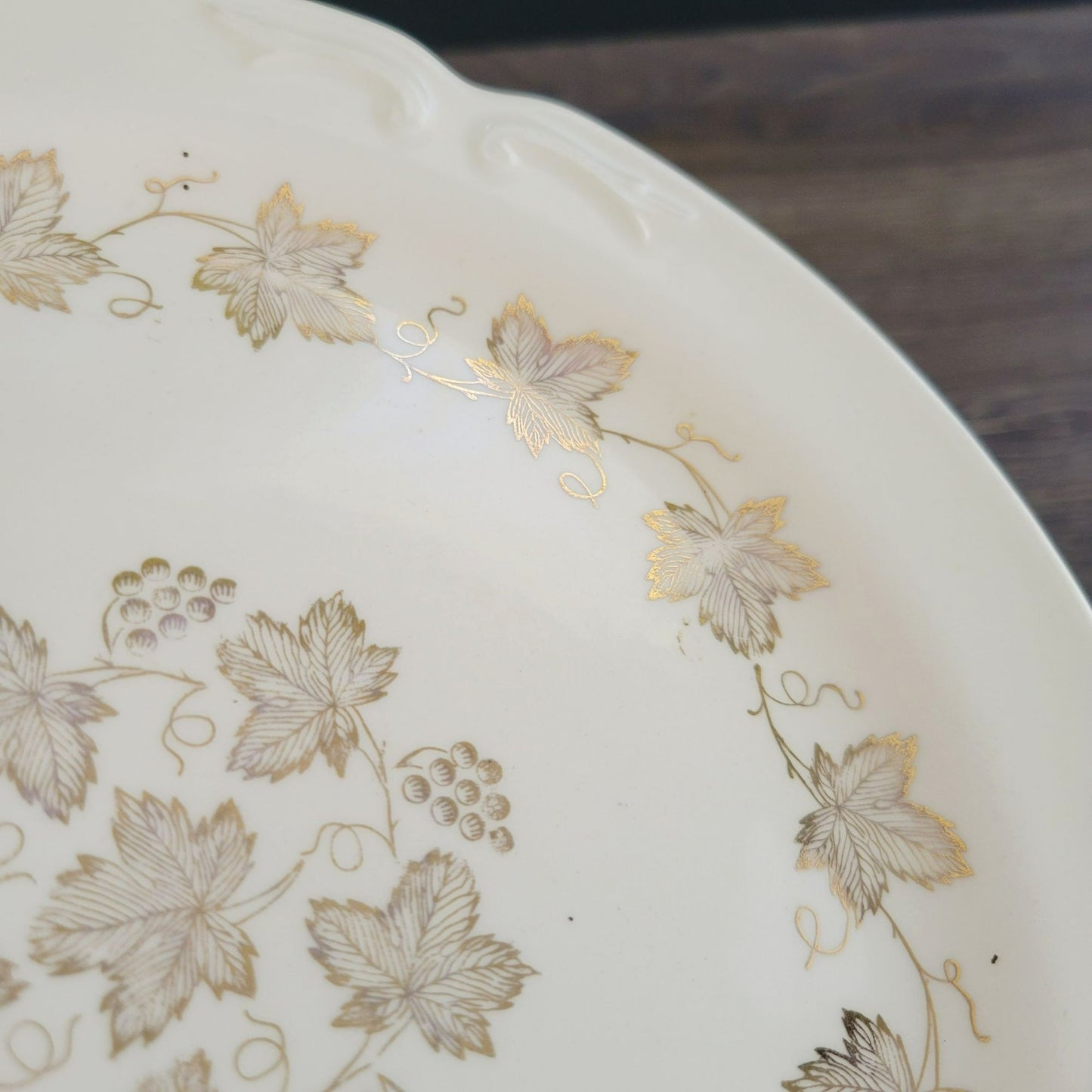 Edward Knowles Gold Leaf & Grape 10" Cake Serving Plate, USA Made