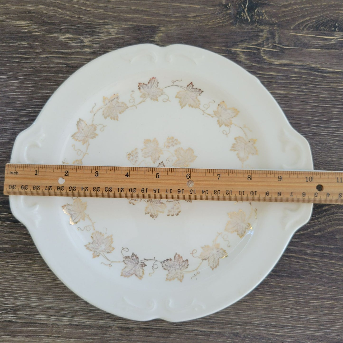 Edward Knowles Gold Leaf & Grape 10" Cake Serving Plate, USA Made