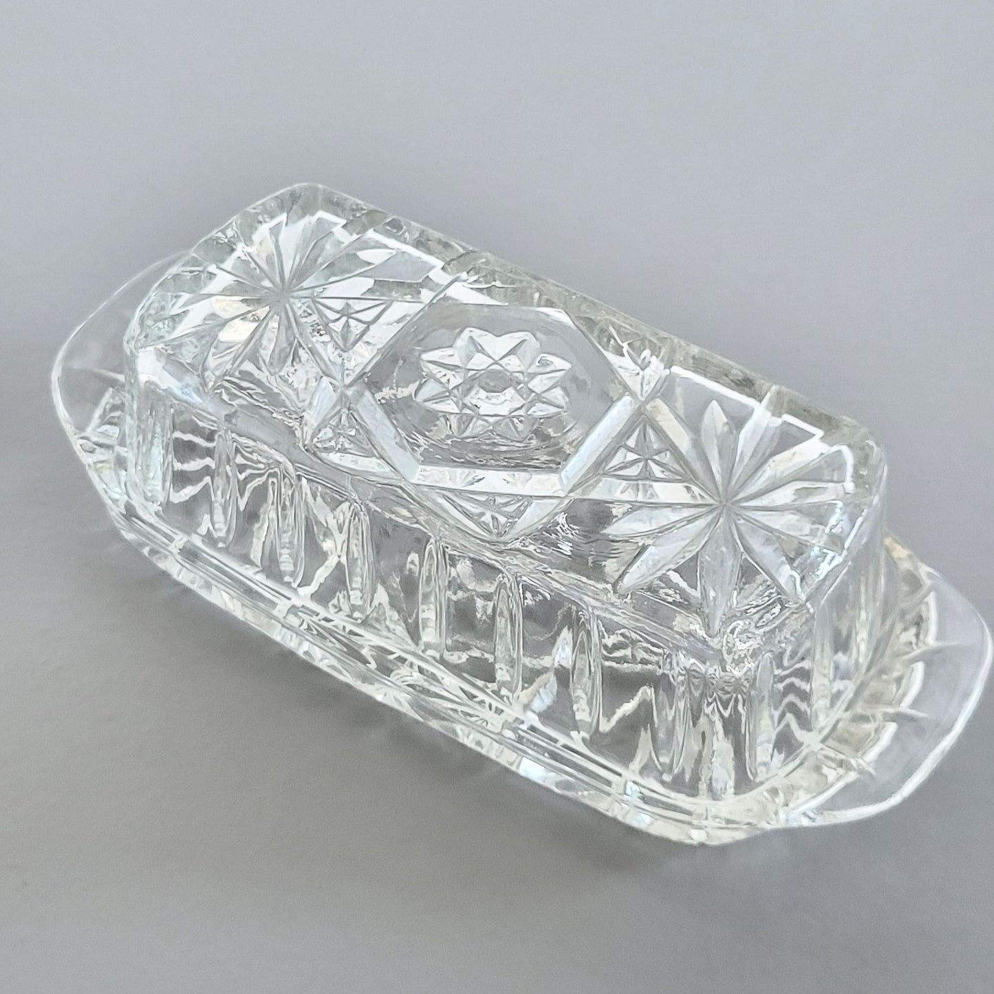 Anchor Hocking "Prescut Clear" Covered Butter Dish, c.1960s USA