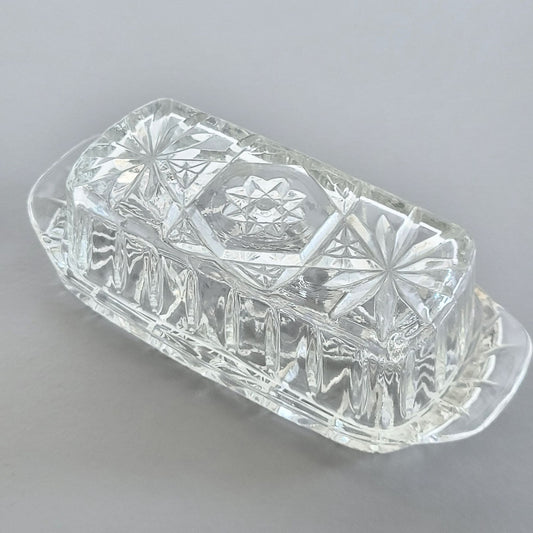 Anchor Hocking "Prescut Clear" Covered Butter Dish, c.1960s USA