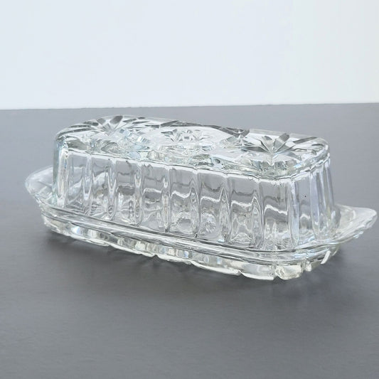 Anchor Hocking "Prescut Clear" Covered Butter Dish, c.1960s USA