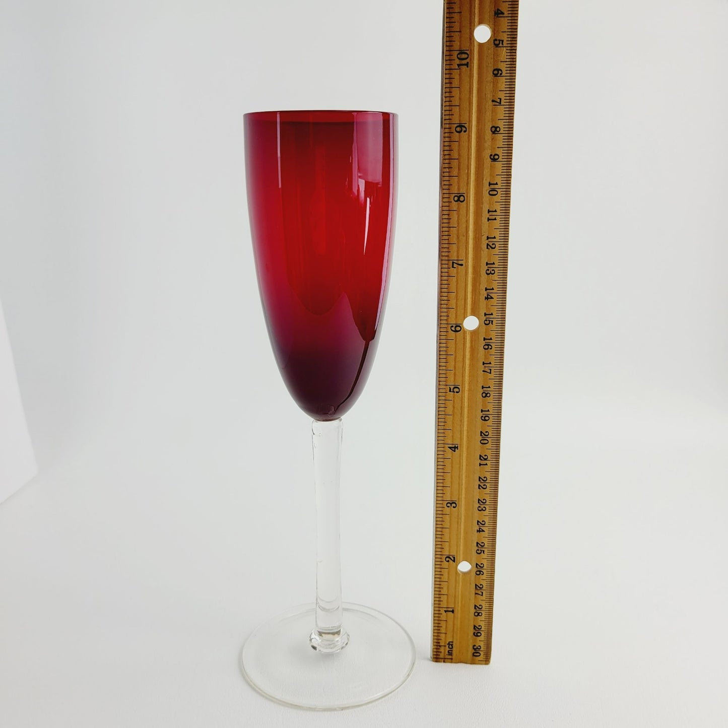 Vintage Red & Clear Fluted Champagne Glasses Set Of 2