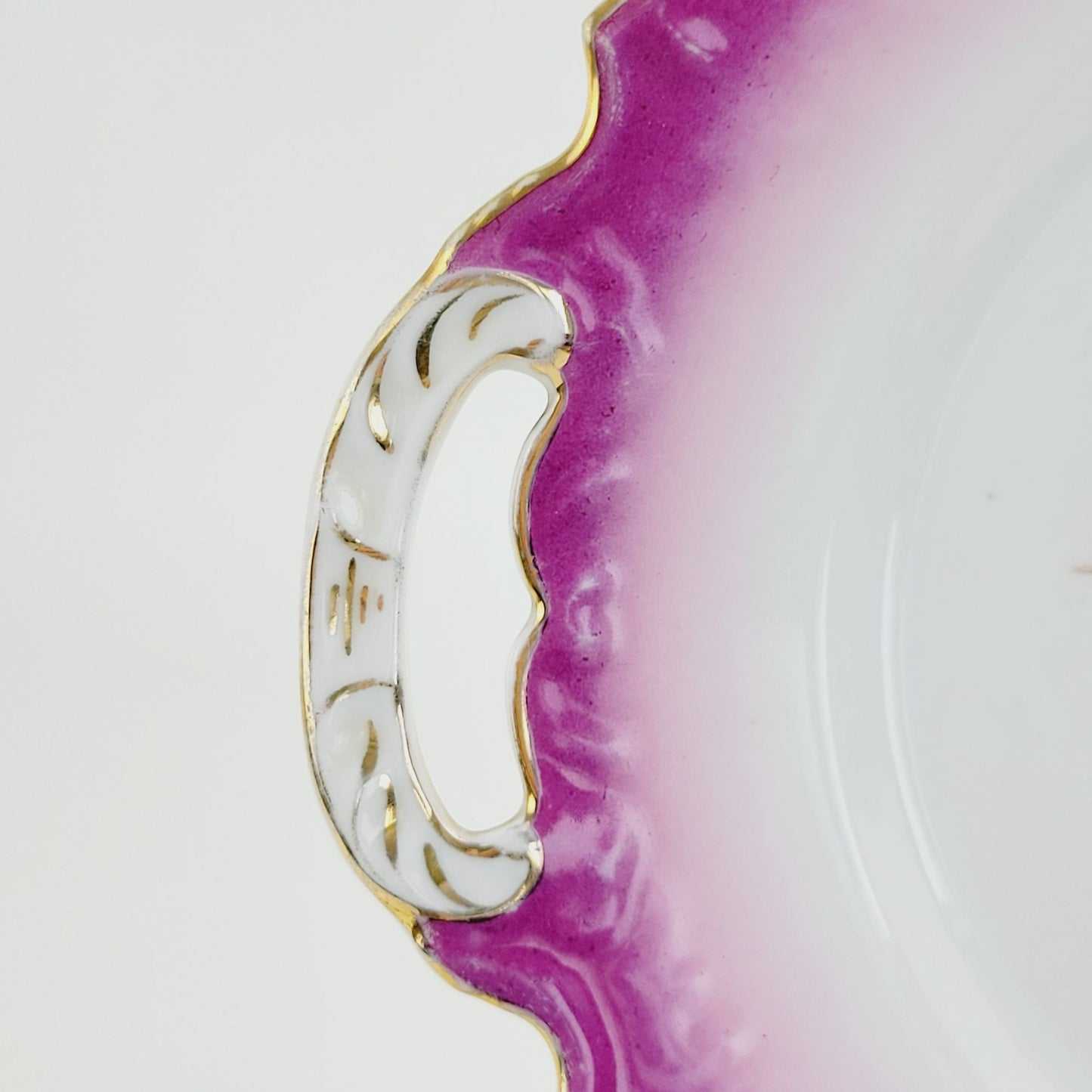 Drinking Cherub & Floral Decorative Plate, Pink & White, Embossed Edge Handled Cake Plate