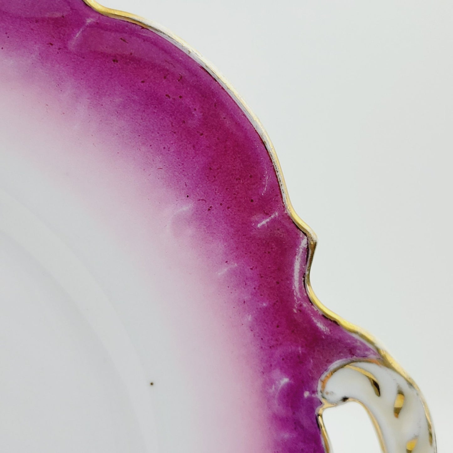 Drinking Cherub & Floral Decorative Plate, Pink & White, Embossed Edge Handled Cake Plate