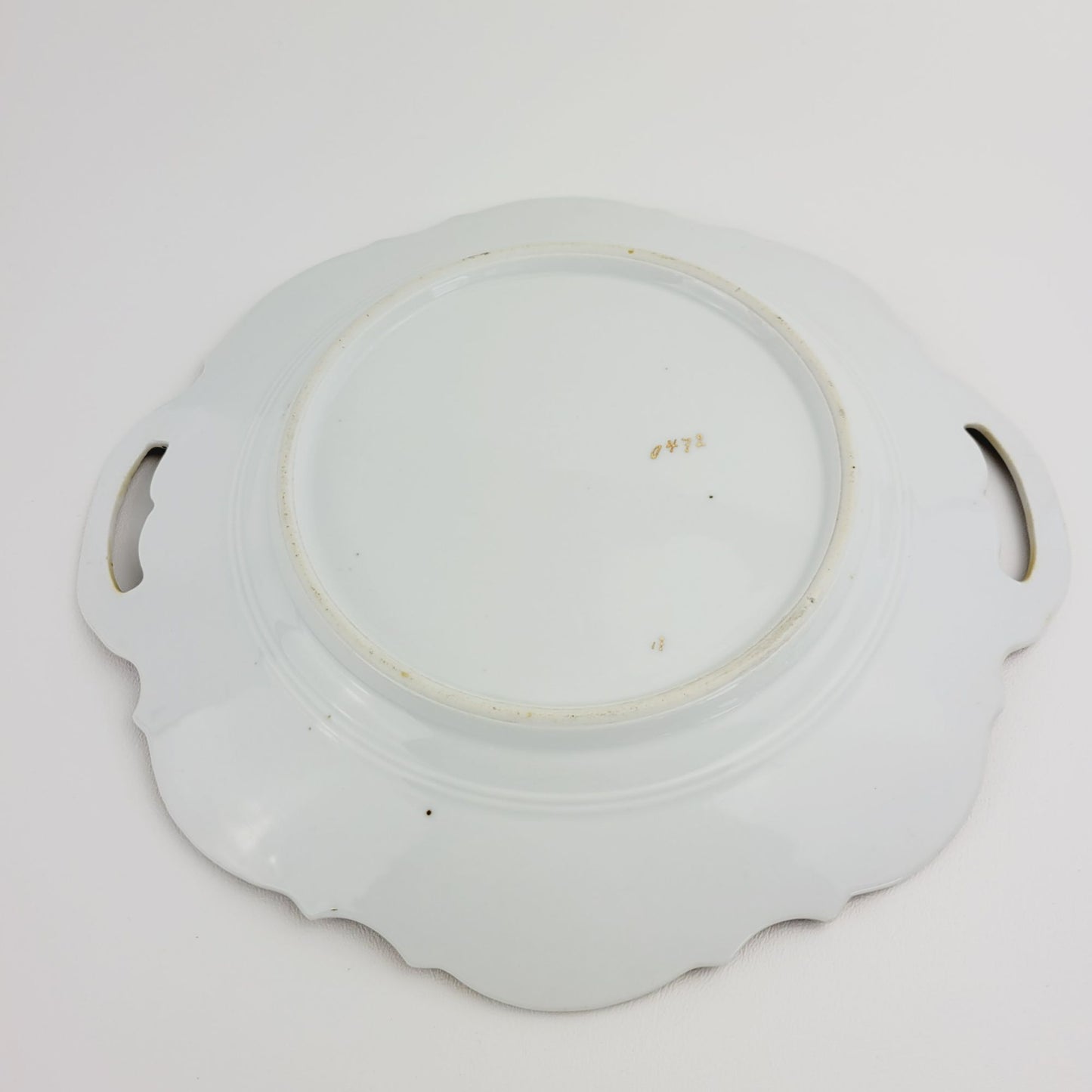 Drinking Cherub & Floral Decorative Plate, Pink & White, Embossed Edge Handled Cake Plate