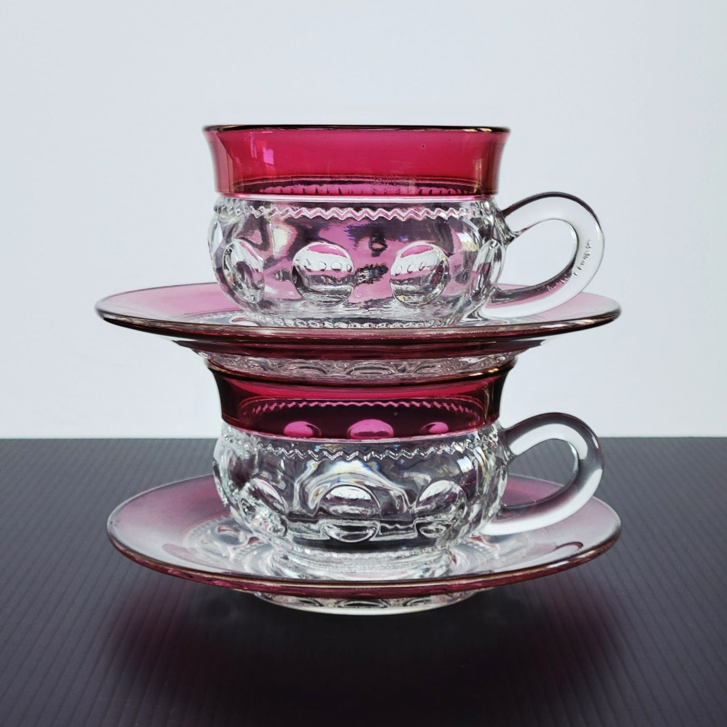 Tiffin King's Crown Cup & Saucer, 2 Sets, c.1950-65 USA