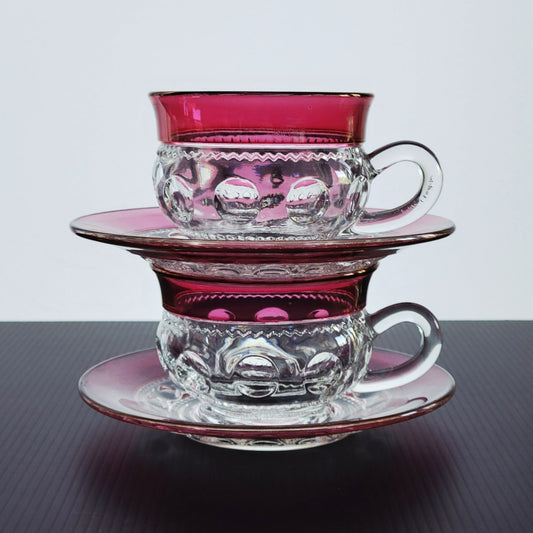 Tiffin King's Crown Cup & Saucer, 2 Sets, c.1950-65 USA