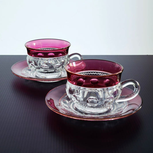 Tiffin King's Crown Cup & Saucer, 2 Sets, c.1950-65 USA