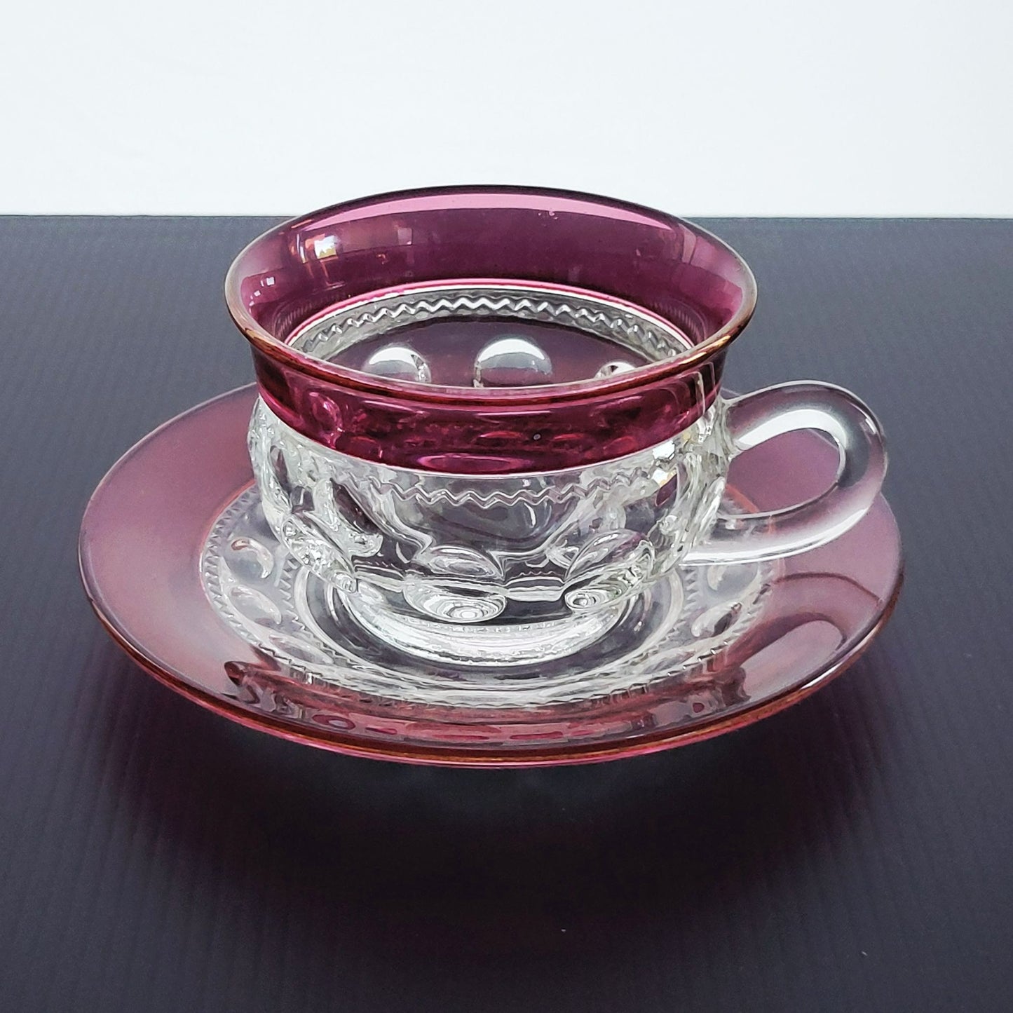 Tiffin King's Crown Cup & Saucer, 2 Sets, c.1950-65 USA