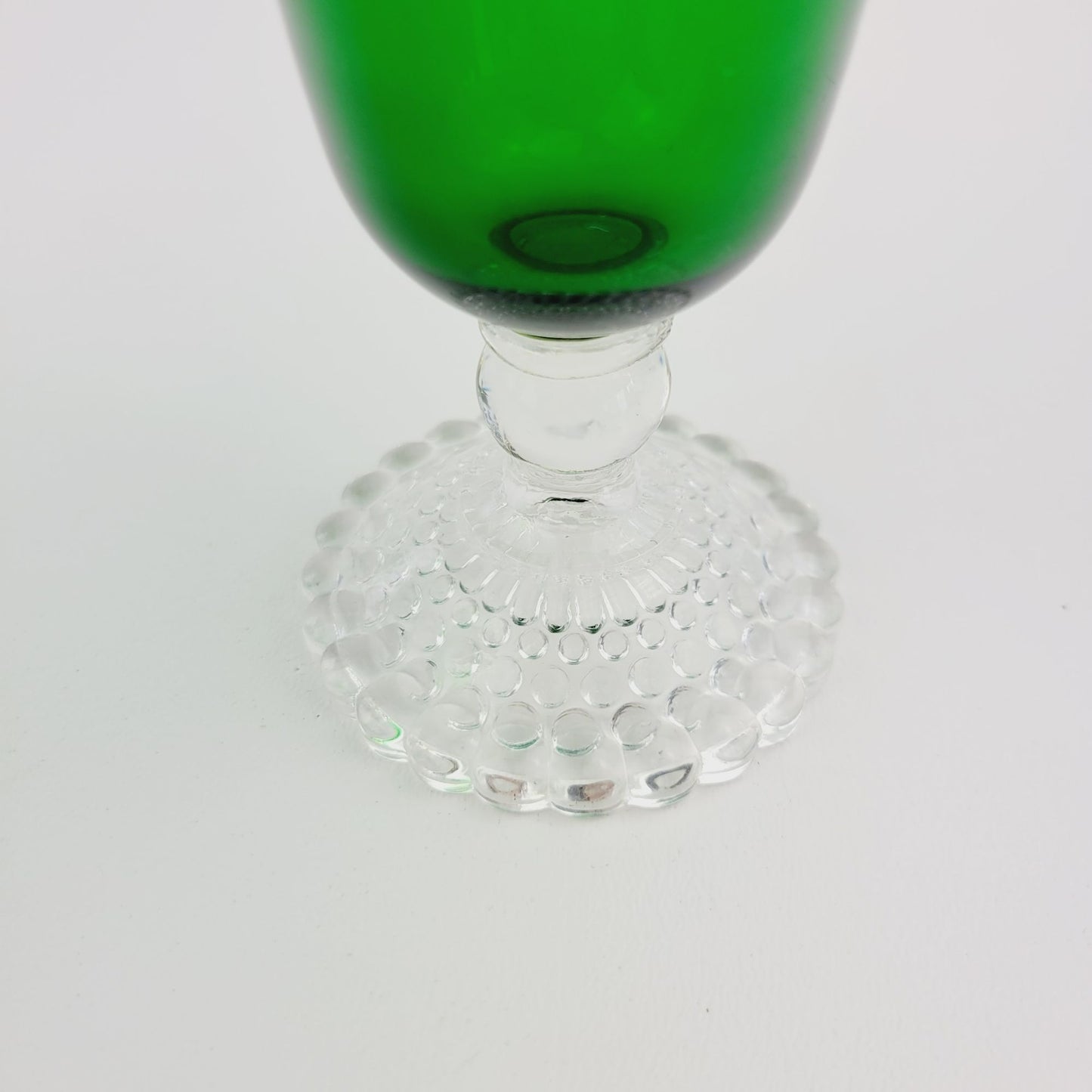 Anchor Hocking Mismatched Green Glasses, Set of 2, Bubble Foot & Burple Inspiration Swirl