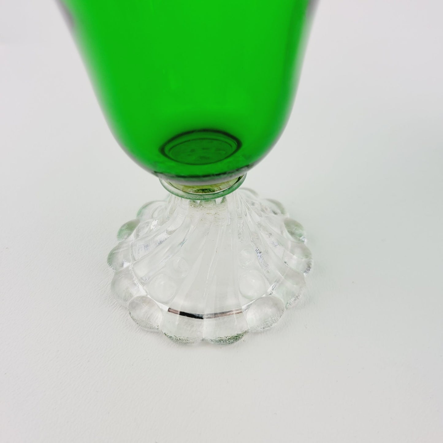 Anchor Hocking Mismatched Green Glasses, Set of 2, Bubble Foot & Burple Inspiration Swirl