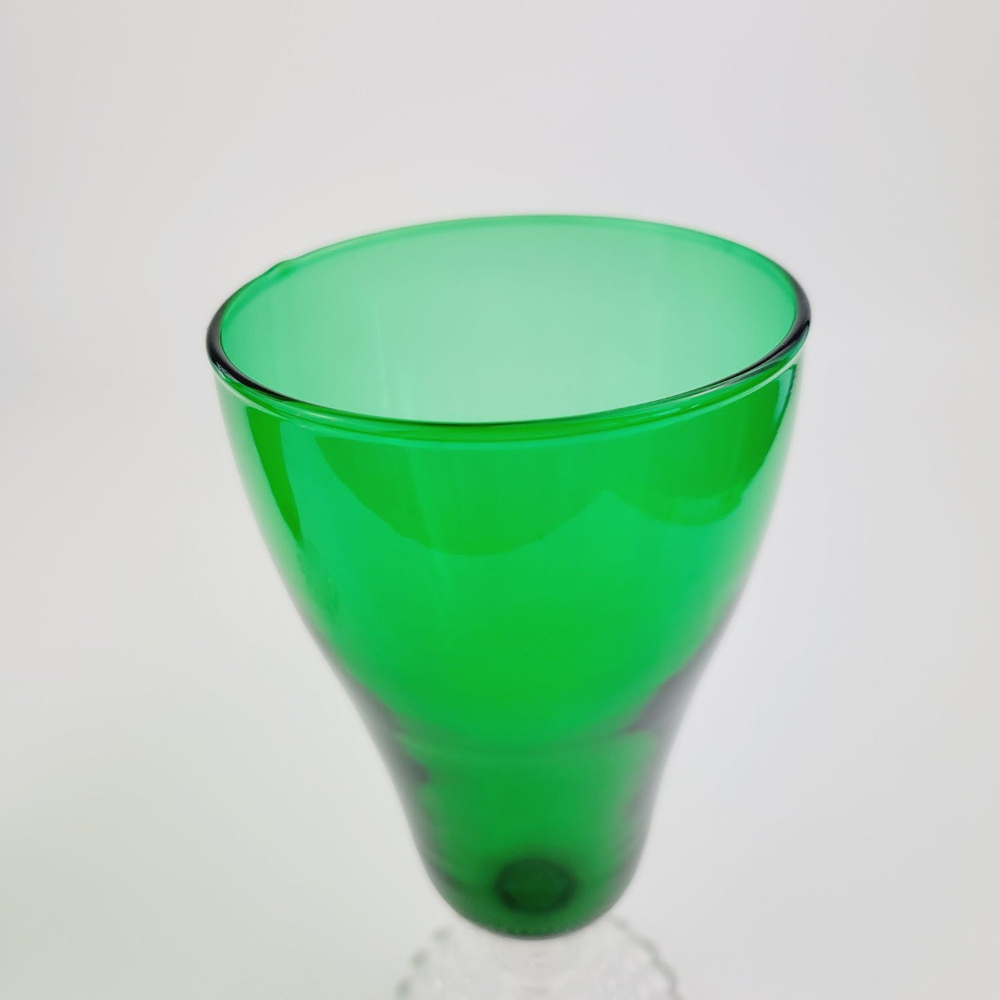 Anchor Hocking Mismatched Green Glasses, Set of 2, Bubble Foot & Burple Inspiration Swirl