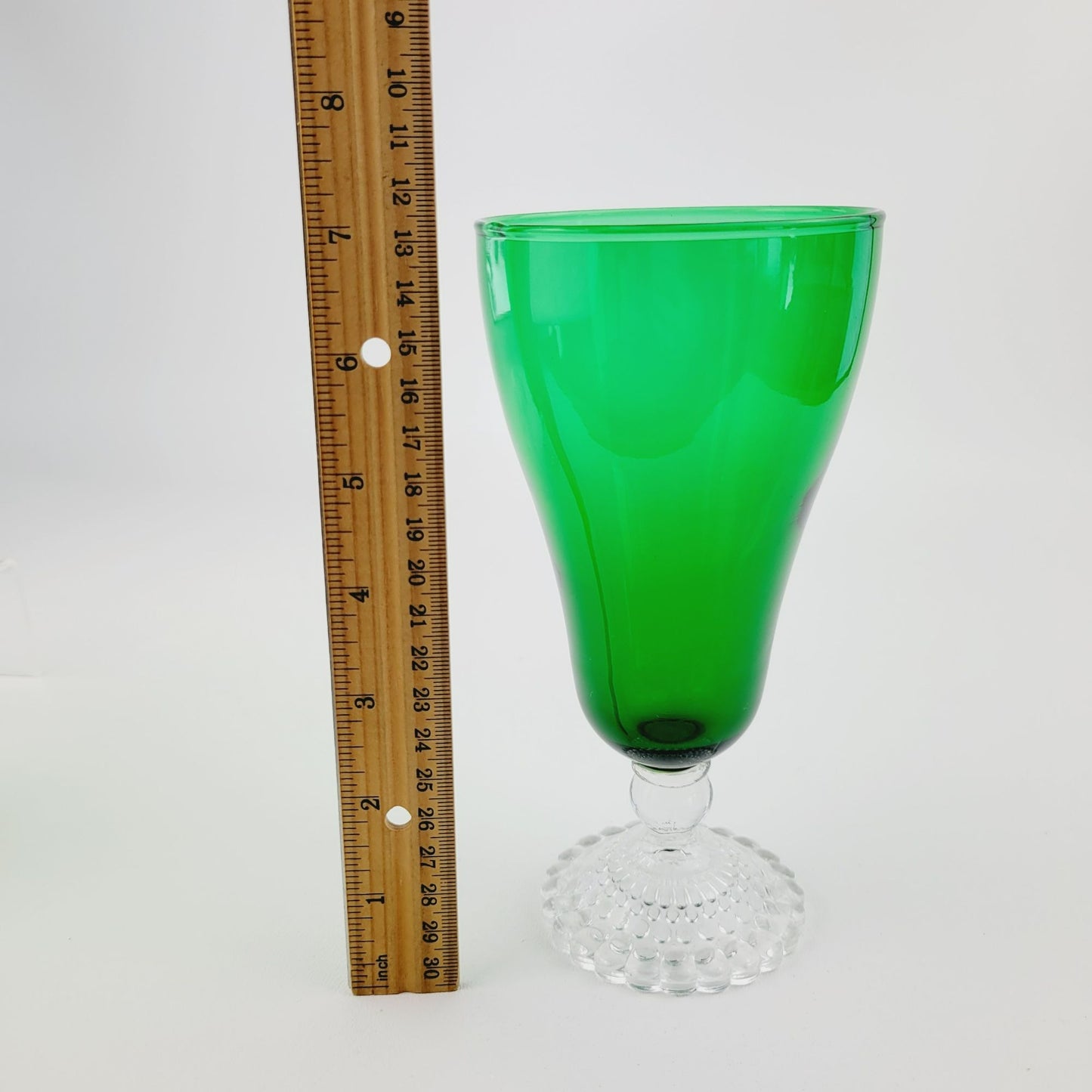 Anchor Hocking Mismatched Green Glasses, Set of 2, Bubble Foot & Burple Inspiration Swirl