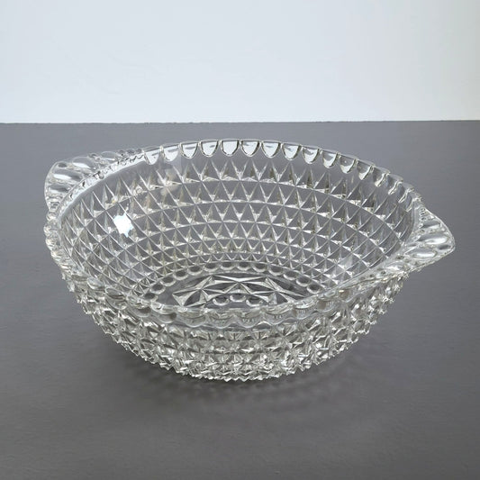 Vintage Handled & Textured Clear 10" Round Serving Bowl, USA Made