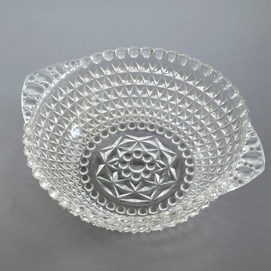 Vintage Handled & Textured Clear 10" Round Serving Bowl, USA Made