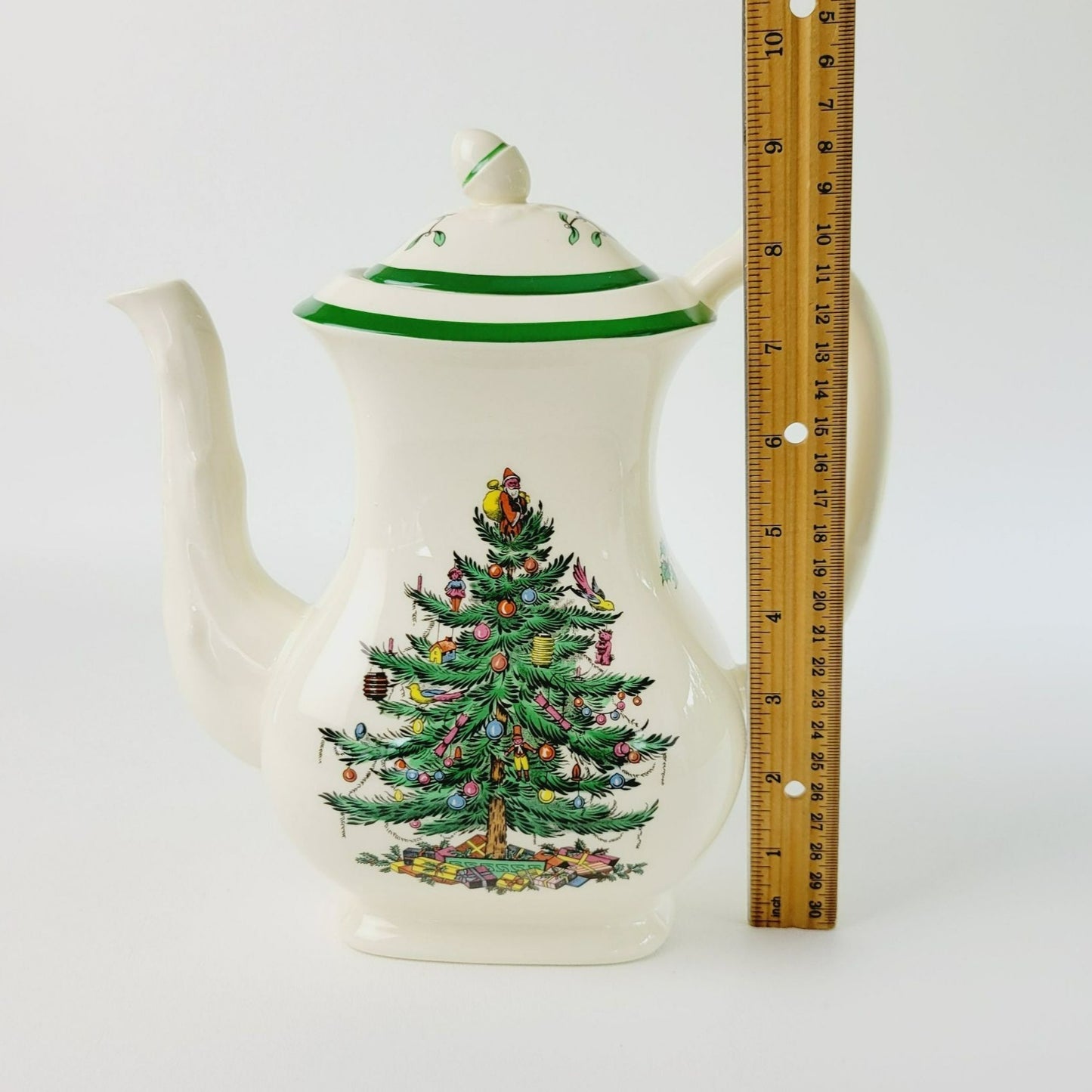 Vintage Spode Christmas Tree Coffee Pot & Lid, Green Trim, England