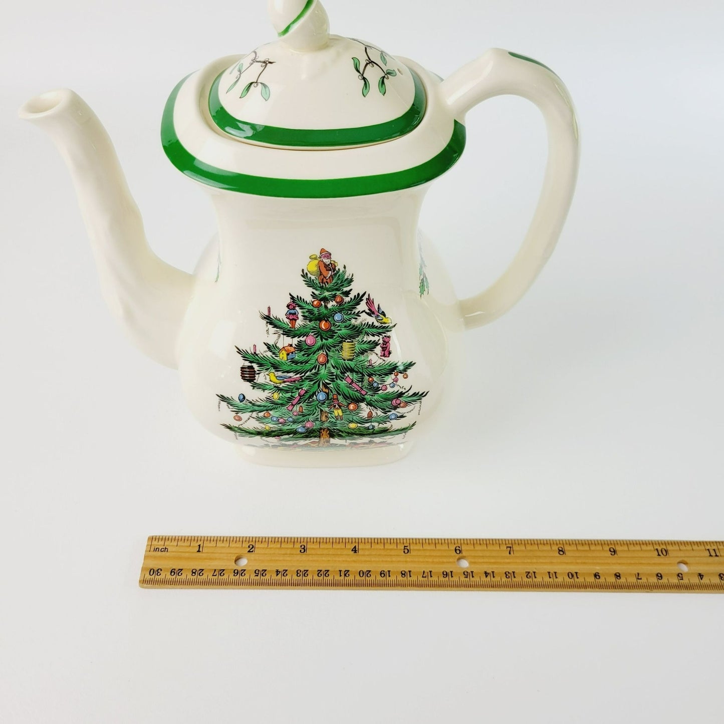 Vintage Spode Christmas Tree Coffee Pot & Lid, Green Trim, England