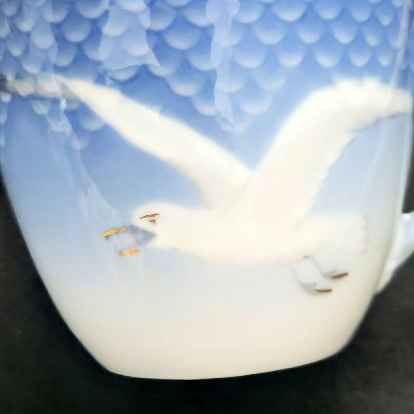 Bing & Grondahl Seagull Espresso Cup Set, Blue & White Ombre, Embossed with Gold Trim, Made in Denmark