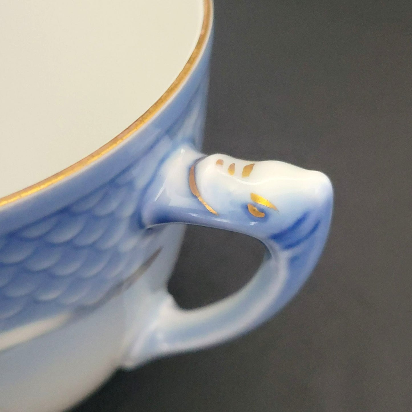 Bing & Grondahl Seagull Espresso Cup Set, Blue & White Ombre, Embossed with Gold Trim, Made in Denmark