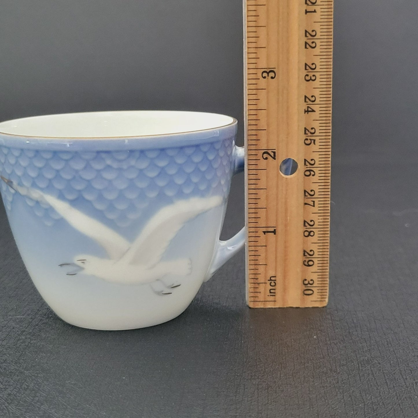 Bing & Grondahl Seagull Espresso Cup Set, Blue & White Ombre, Embossed with Gold Trim, Made in Denmark