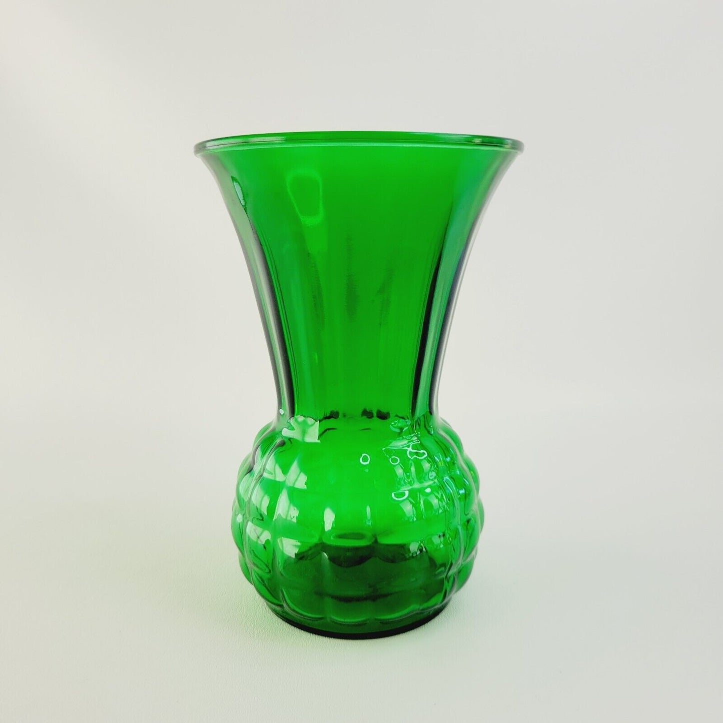 Retro 9" Forest Green Glass Vase Anchor Hocking Flared Pineapple Shaped