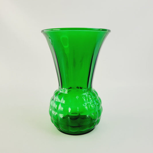 Anchor Hocking 9" Forest Green Flared Glass Vase, c.1957-65 USA