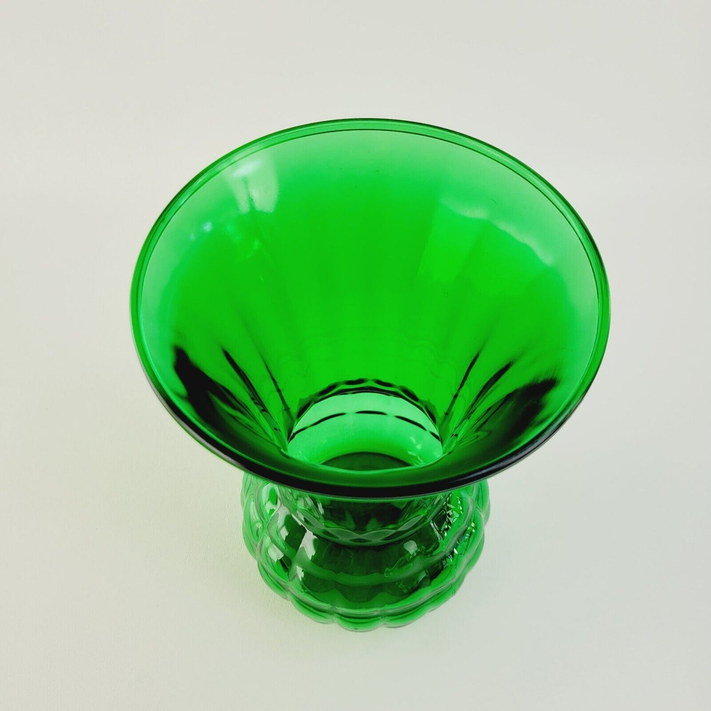 Retro 9" Forest Green Glass Vase Anchor Hocking Flared Pineapple Shaped