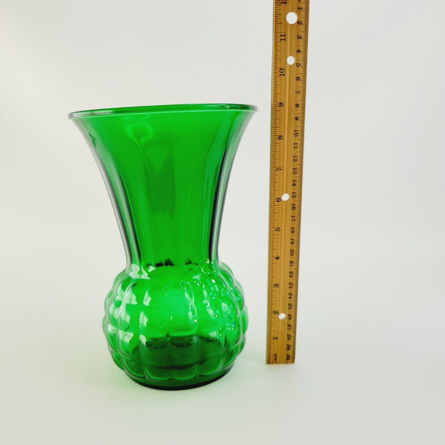 Retro 9" Forest Green Glass Vase Anchor Hocking Flared Pineapple Shaped