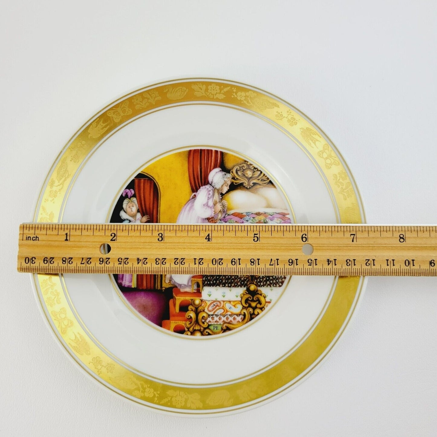 Royal Copenhagen Princess & The Pea Hans Christian Andersen Fairy Tale Plate, Gold Trim with Etched Design, c.1975-76 Denmark