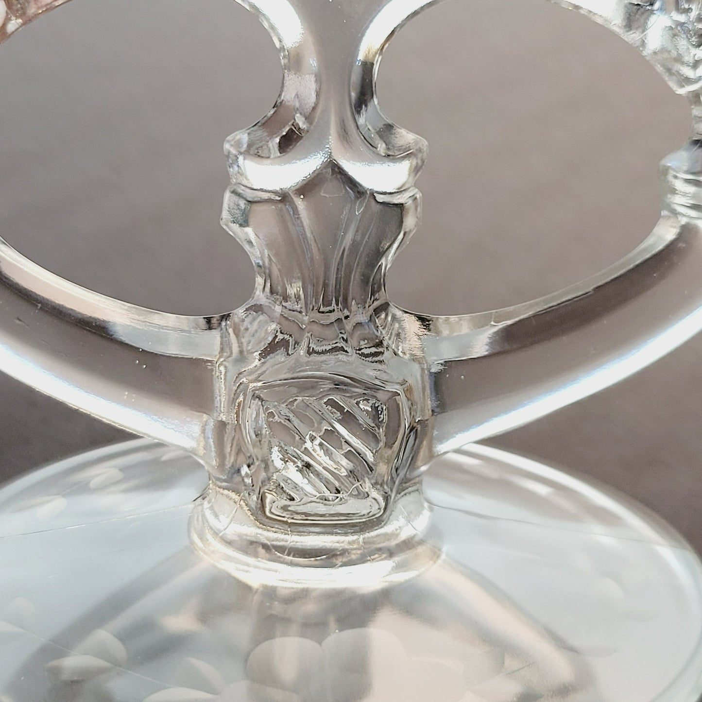 Indiana Glass Double Candlestick Holder, Etched Floral, c.1939-47 USA