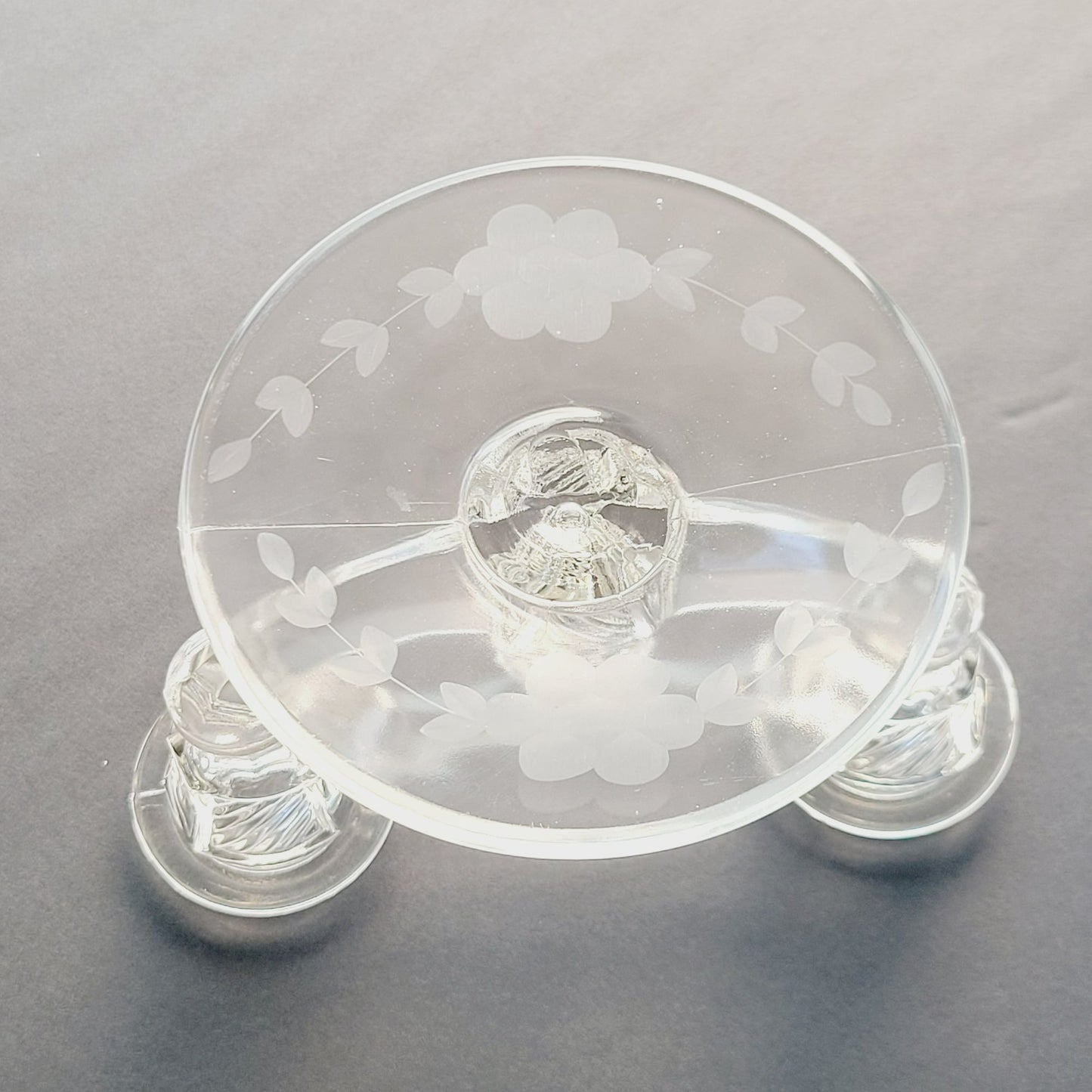 Indiana Glass Double Candlestick Holder, Etched Floral, c.1939-47 USA