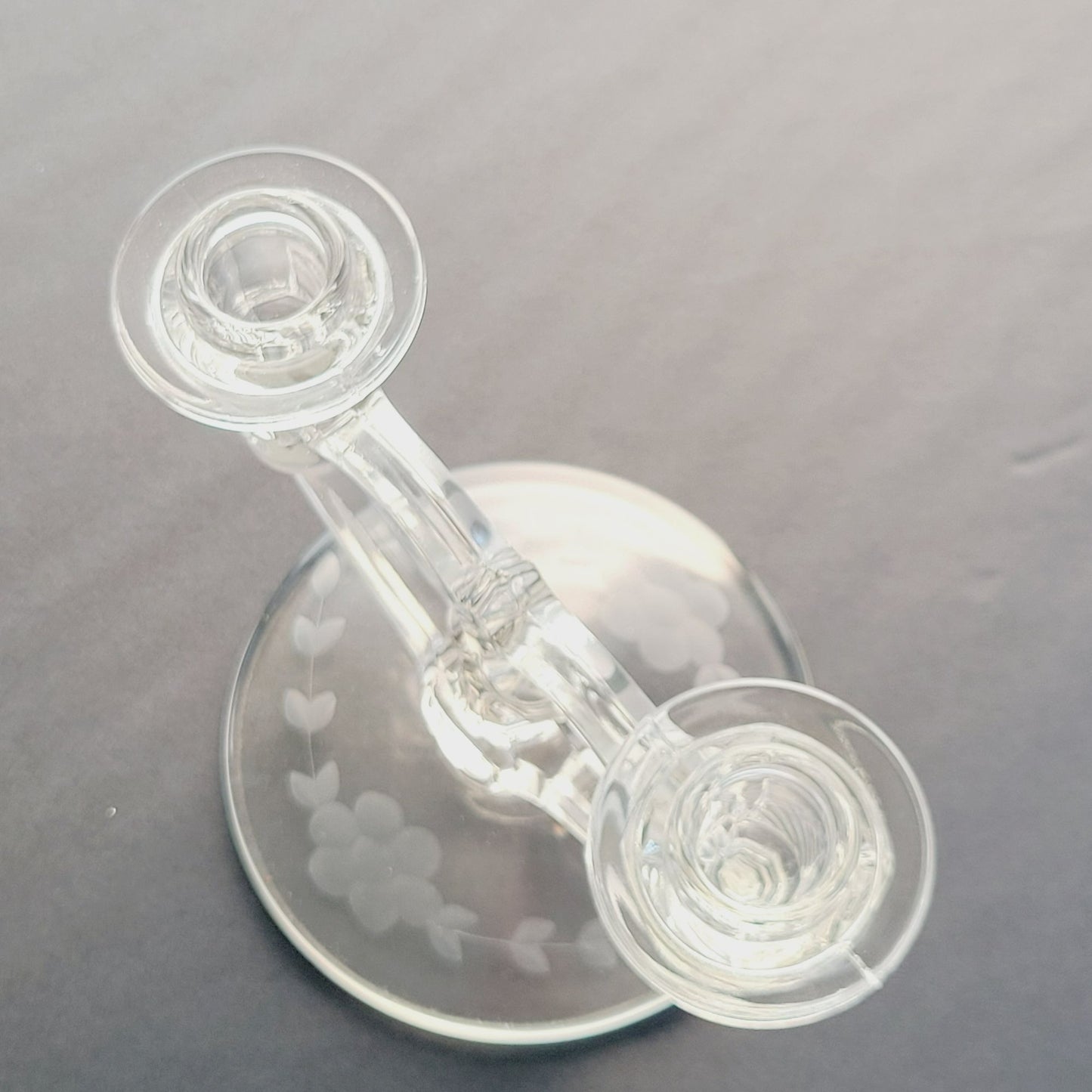 Indiana Glass Double Candlestick Holder, Etched Floral, c.1939-47 USA