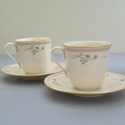 Lenox "Rose Manor Pink" Cup & Saucer, 2 Sets, c.1985-99 USA